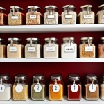 **Image Prompt:** A brightly lit, organized kitchen pantry with clear, labeled hermetic jars containing various grains, flours, and spices. Shelves are neatly arranged with baskets and clearly visible expiration dates on food items. Focus on vibrant colors and a sense of freshness.