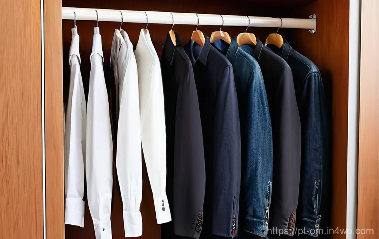 계절에 따른 옷장 정리 요령 - **Prompt 2: Optimizing Wardrobe Space with Creative Solutions**
    A detailed, close-up view inside...
