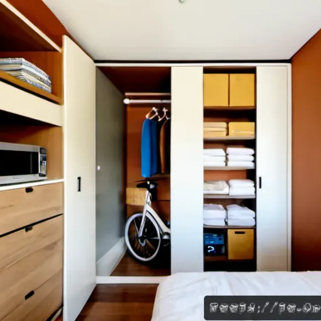공간 효율적 홈 오가니제이션의 미래 전망 - Photorealistic future-ready compact apartment in São Paulo, Brazil, viewed in a wide interior shot, ...